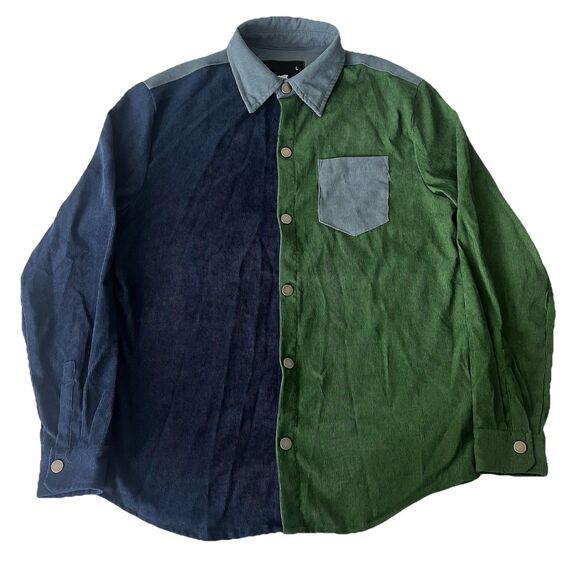American Stitch Men’s Colorblock Corduroy Shirt Large Shacket Snap Blue Green - Picture 3 of 9